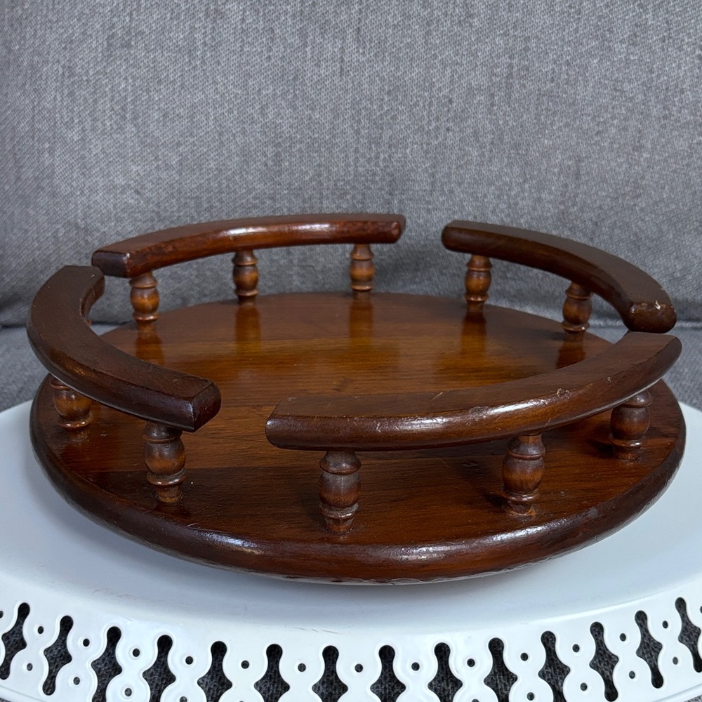 Wooden revolving Lazy Susan with a rail 13” In diameter